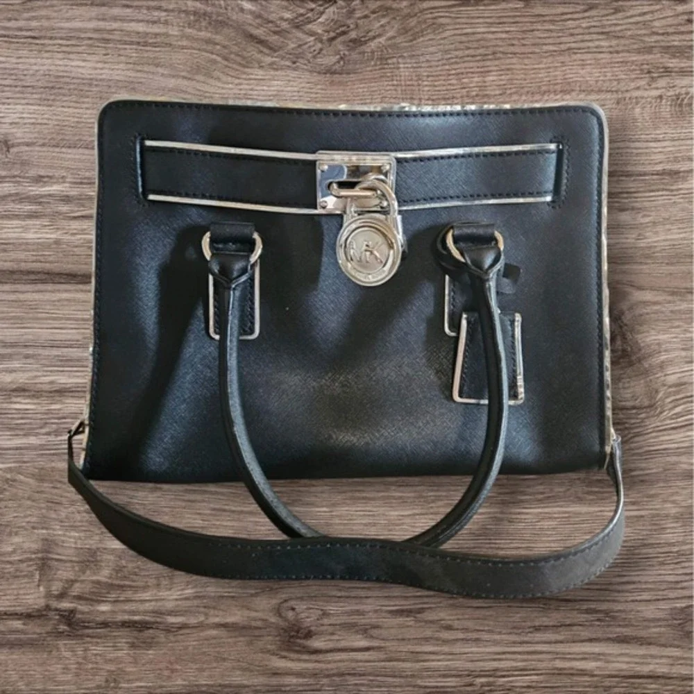 Michael Kors‎ Hamilton Medium Specchio Black Leather Tote (5604)